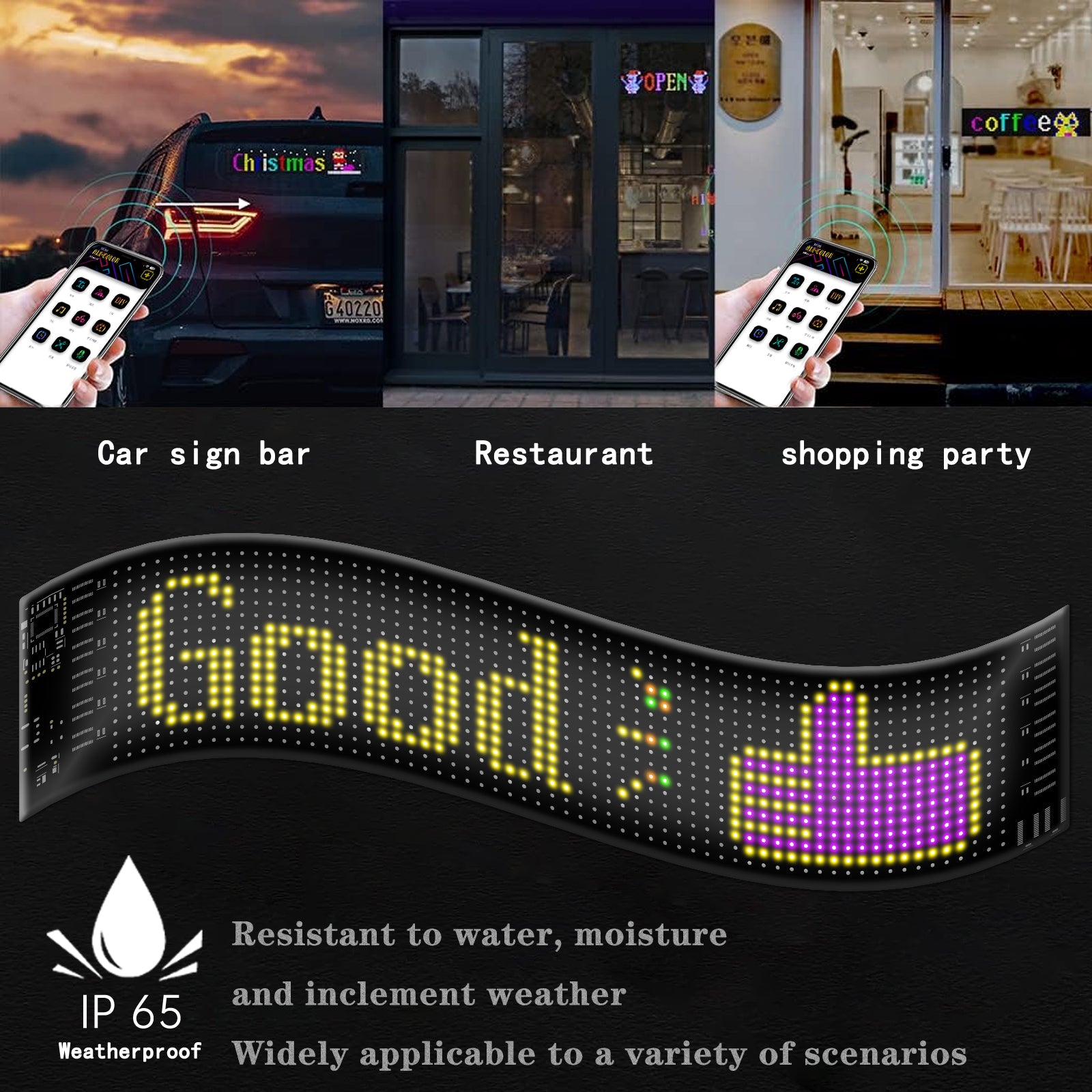 RP937 Car Rear Windshield Flexible LED Screen Display Message Scrolling Sign APP Control RP937 Car Rear Windshield Flexible LED Screen Display Message Scrolling Sign APP Control